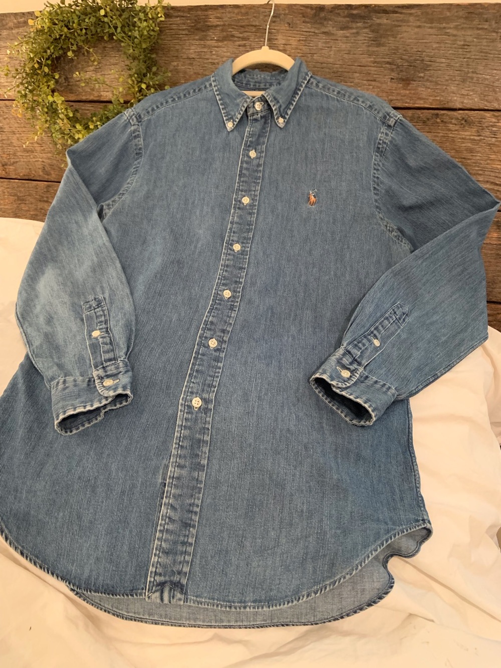 Ralph Lauren Denim Jean Shirt Men’s Small Embroidered Pony VG Used condition